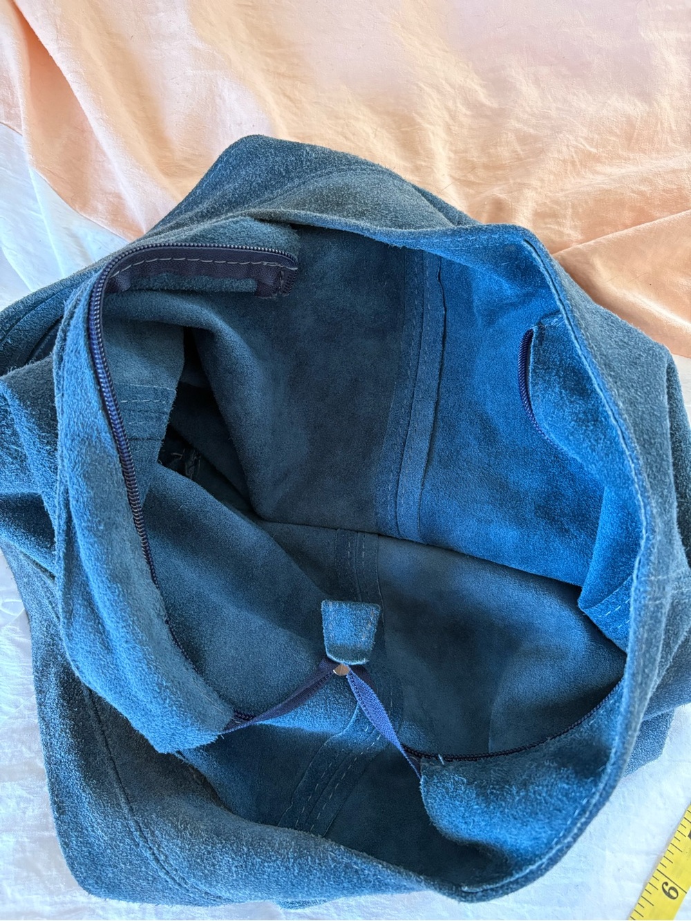 Large Suede Leather Seafoam Blue Slouch Hobo Bag Lagenlook Hippie Boho Academia - Picture 6 of 9